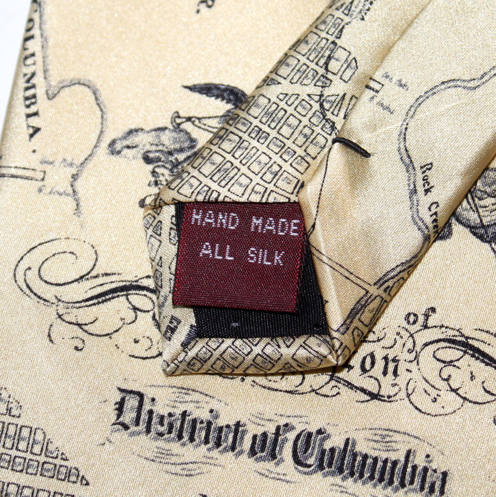 Museum Artifacts Necktie Washington DC Plan 1800 cream silk map vintage
