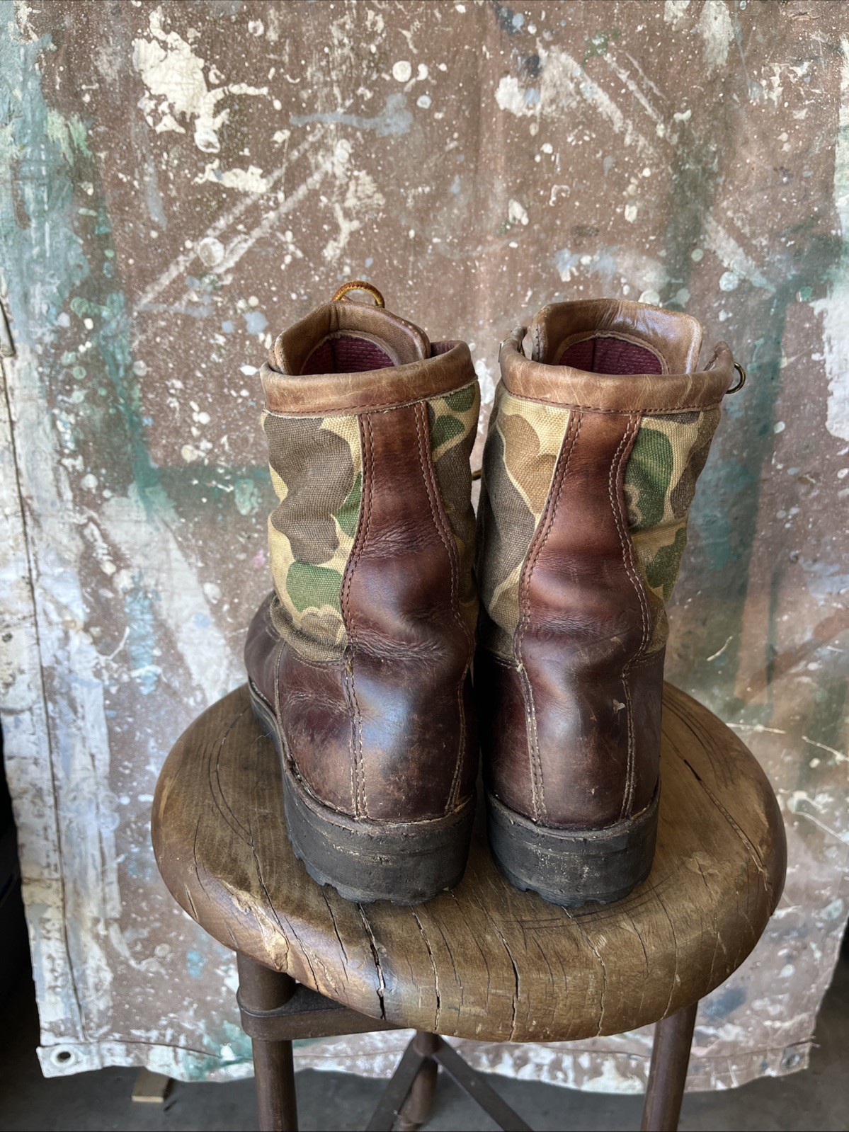 Danner Size 10 Leather And Duck Camo Canvas Work, Hiking Boots Style 8479