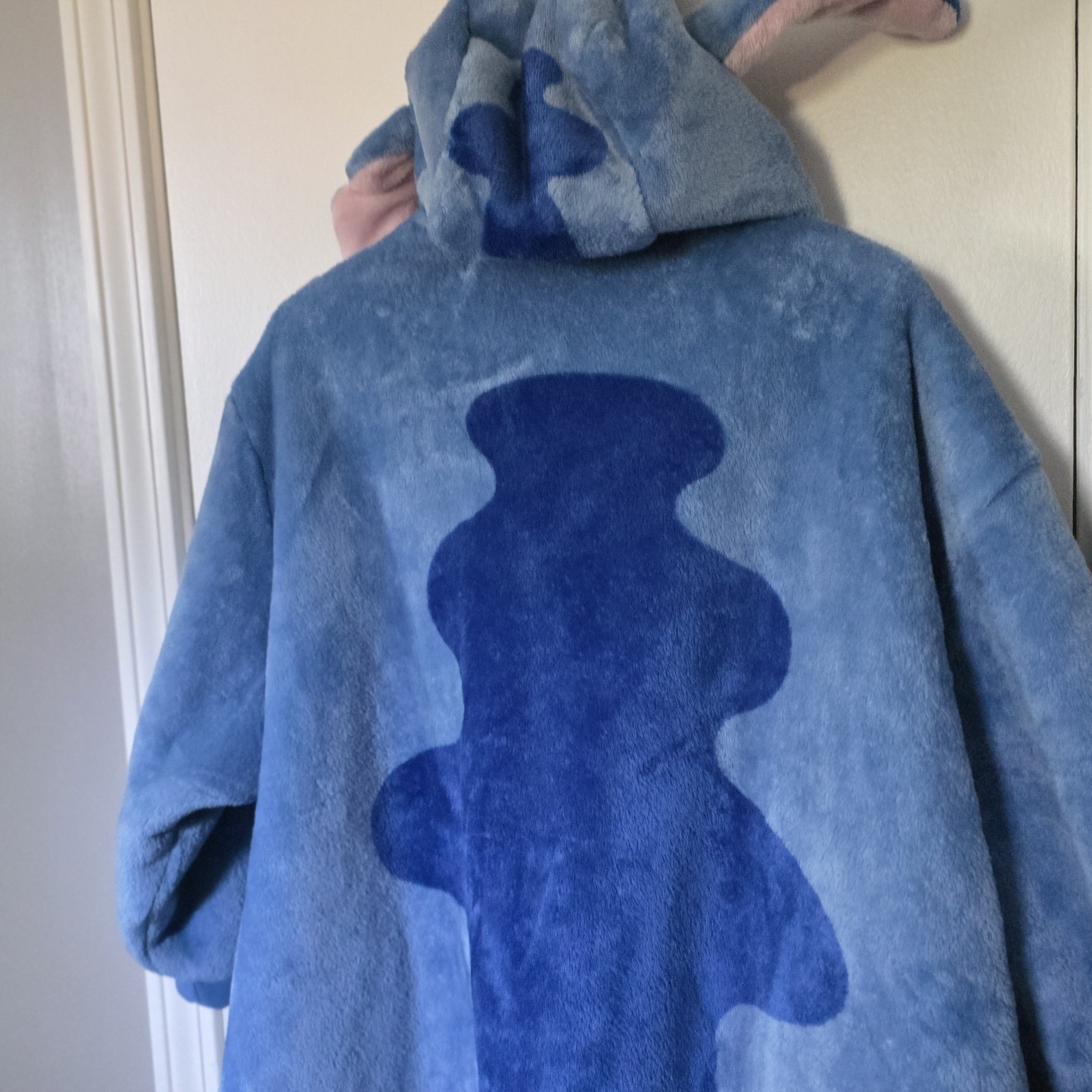 Disney Stitch Hoodie Blanket One Size Blue Plush Sherpa Lined Wearable…