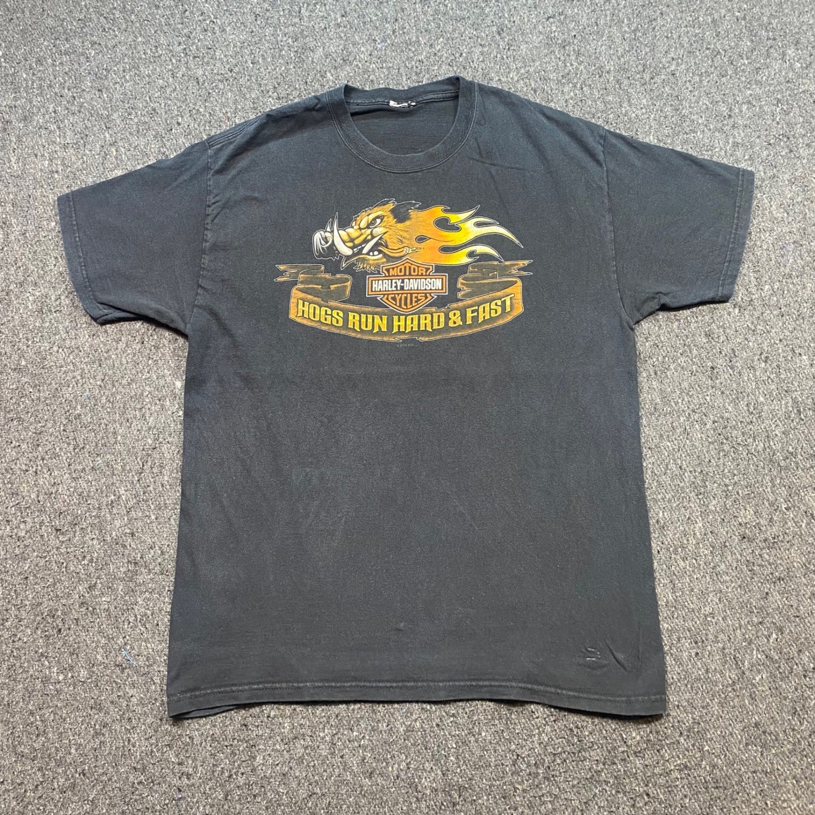 Harley Davidson Shirt Sz L Men Black Biker Hogs Run Hard Fast Amarillo Texas Tee