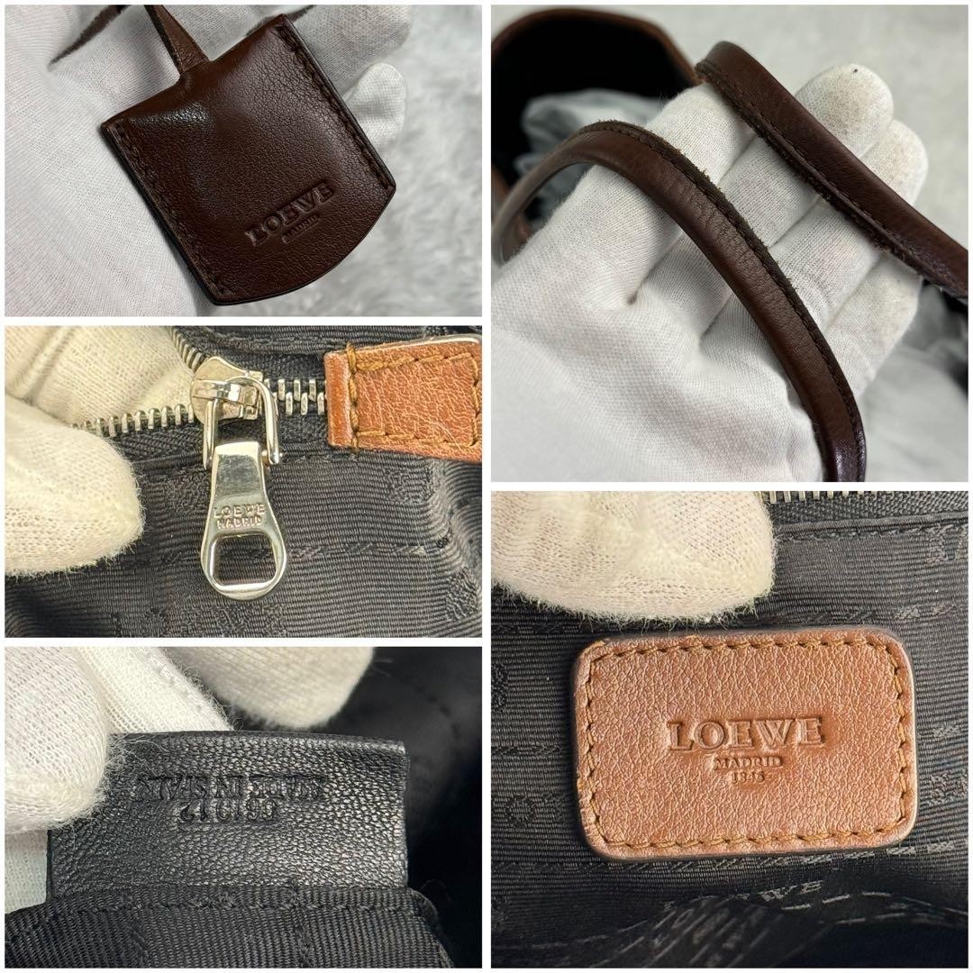 LOEWE Heritage Logodon Shoulder Tote Bag Leather Brown Classic Style