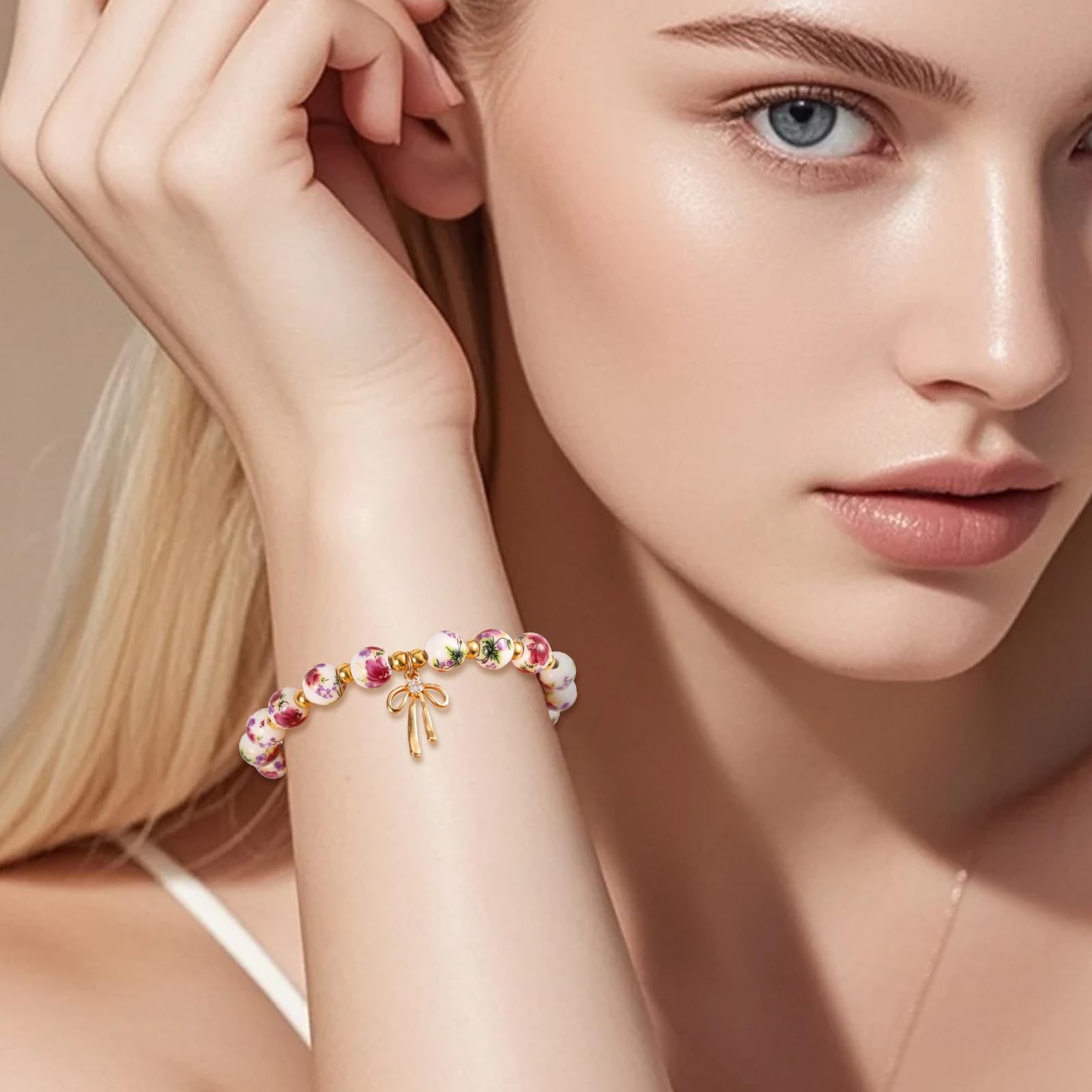 Mikovivi Beads Bow Charm Bracelet Medium, as shown in the detailed picture