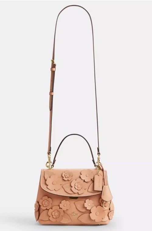 COACH CDY44 Emory 3Way Convertible Top Handle Bag Floral Appliqué Light Pink NWT