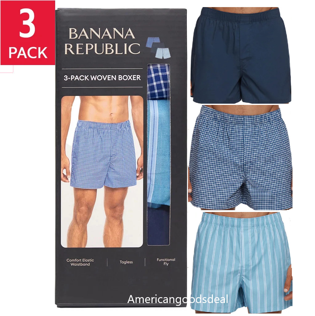 Banana Republic Men’s Boxer Short 100% Cotton Functional Fly Tagless, 3-Pack NEW