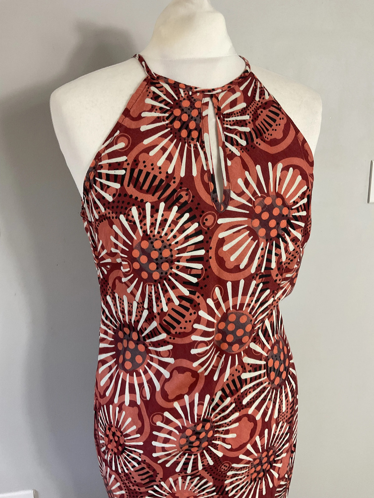 Deep red sunflower floral print linen mix midi slip dress UK 12 14 Debenhams