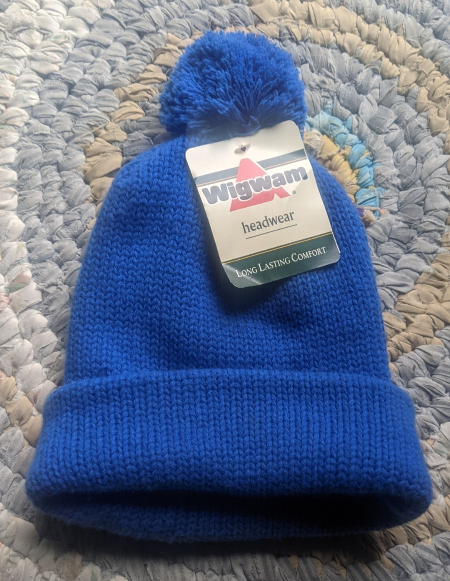 Vtg Wigwam Shaker Hat Royal Blue Adult One Size W/PomAcrylic Made USA NWT