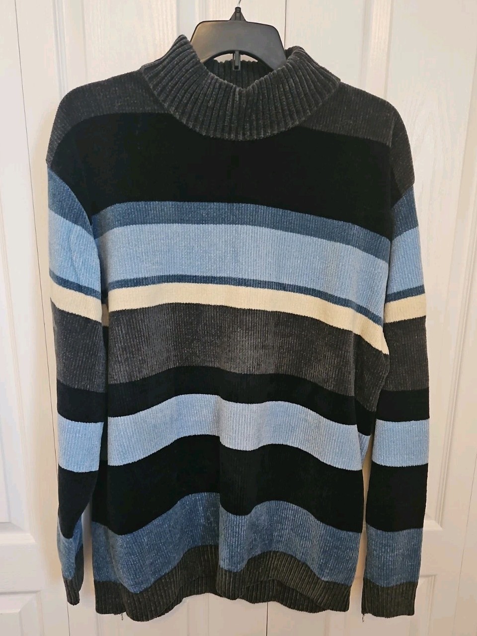 PJ Mark Vintage 90s Blue Chenille Knit Mock Neck Oversized Sweater Y2K Relaxed
