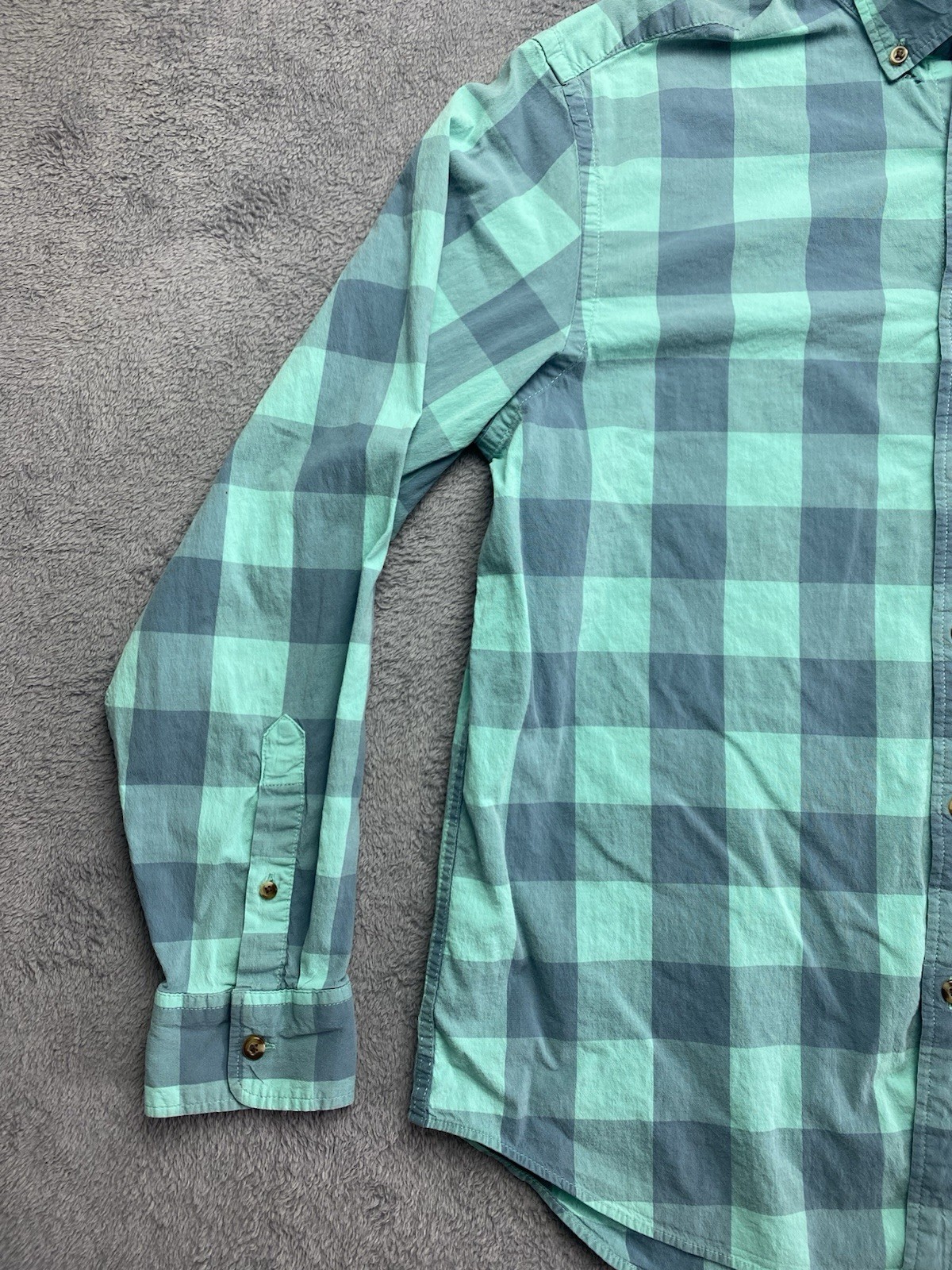 Old Navy Teal/Blue/Green Plaid Button Down Shirt Mens Regular Sz L