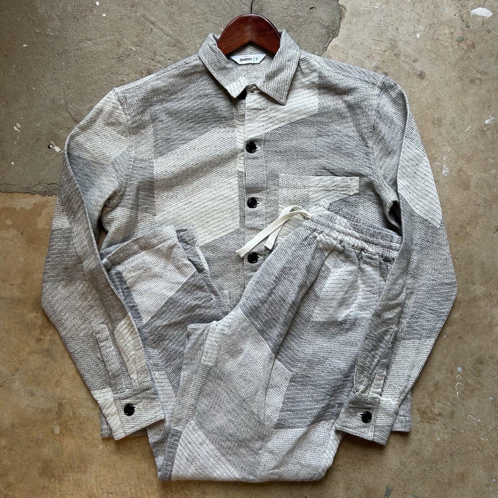 3sixteen Shop Jacket Drawstring Pants Set Ash Zig-Zag Jacquard Linen Blend Small