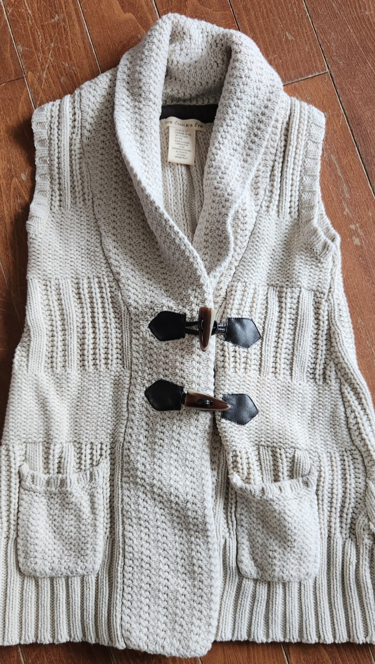 Pre-Owned Excellent Eagle’s Eye Knit Sweater Vest Girls Sz M 10-12 Beige