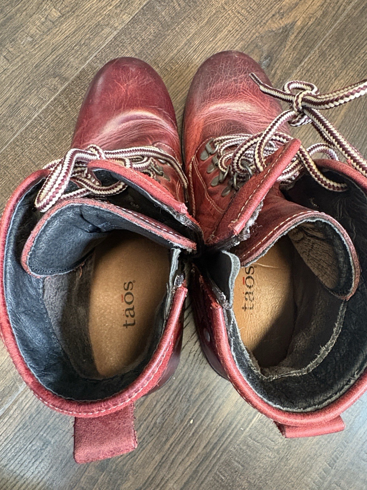 Taos Ringer Womens Red/Burgundy Leather LaceUp Side Zip Ankle Combat Boots 8/8.5
