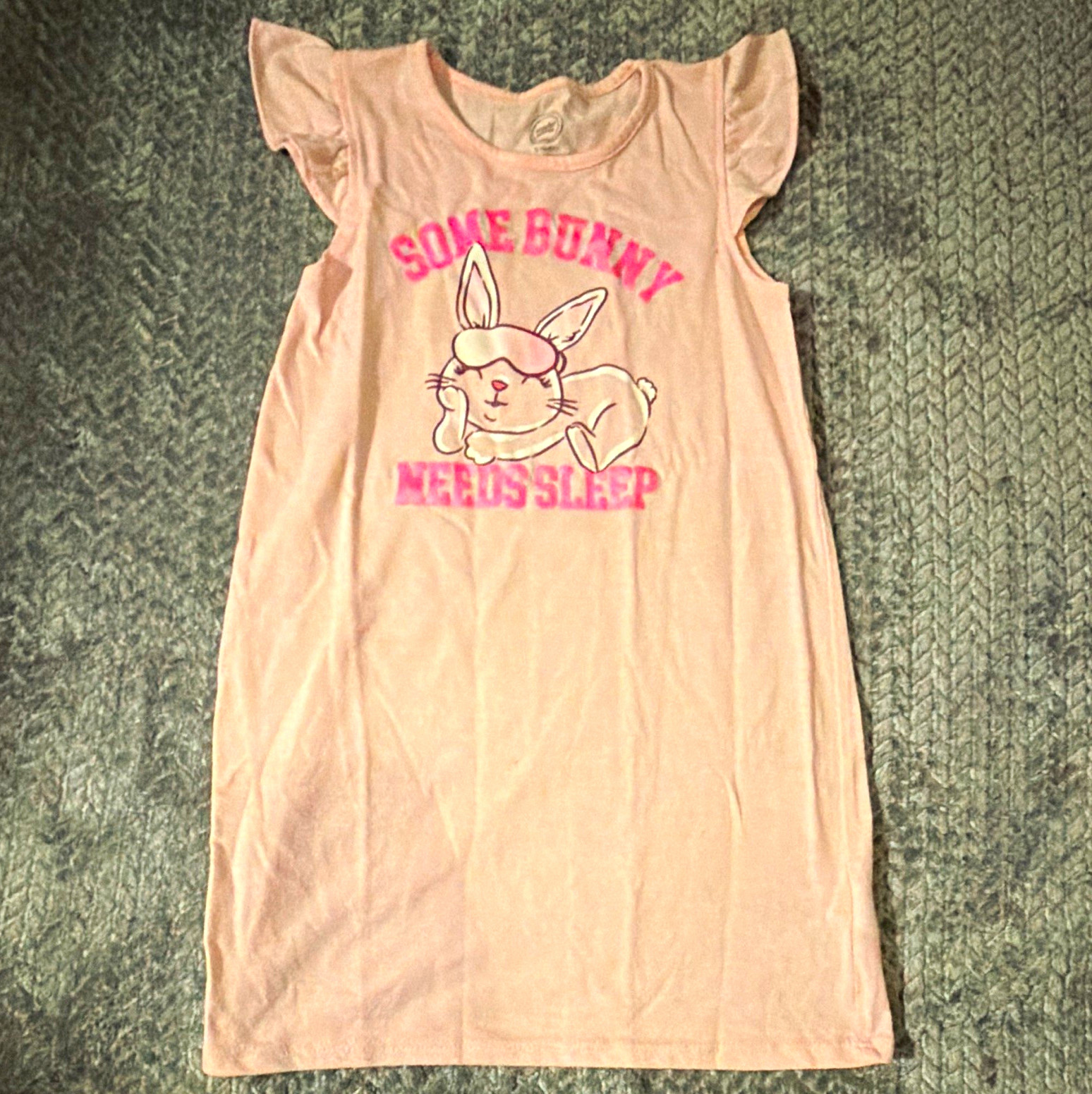 Wonder Nation Girls Sleepshirt Gown S (6-6X) Pink Cotton Knit Bunny Graphic SS