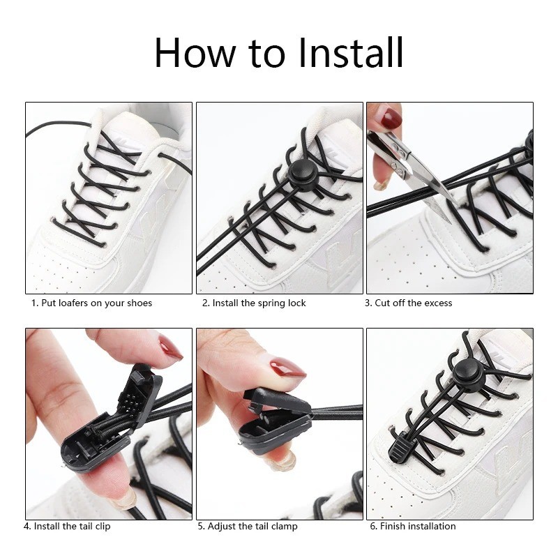 No Tie Elastic Shoelaces Lock Laces Shoe Strings Sports w/ Locking Toggle
