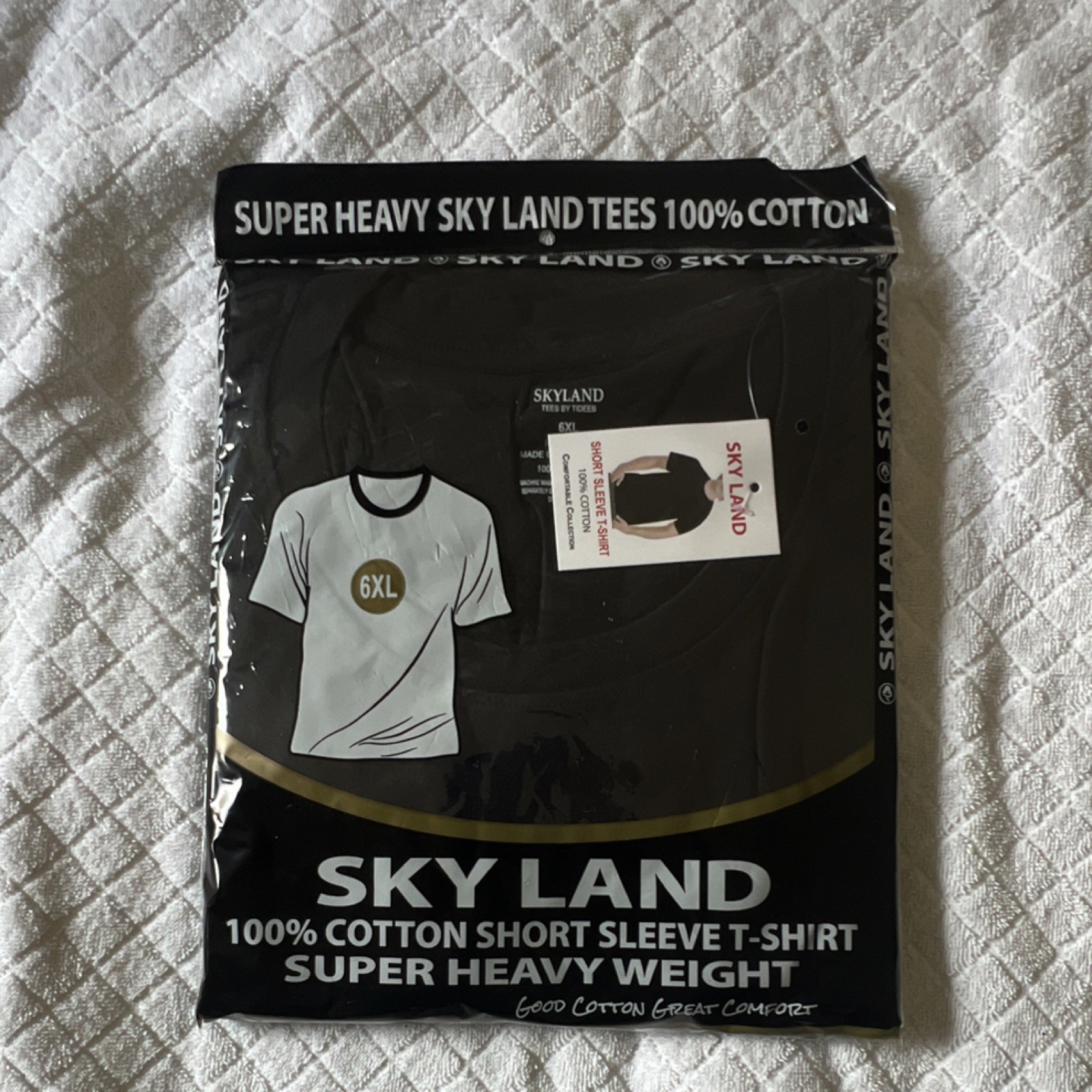 Sky Land 100% Cotton Super Heavyweight Short Sleeve Crew Neck T-Shirt Black 6XL