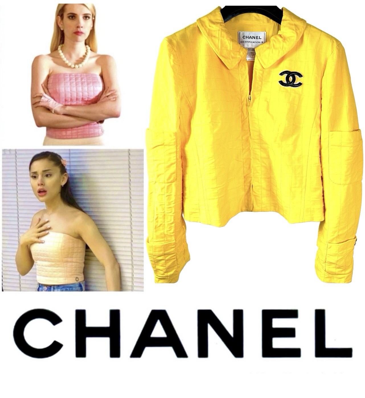 Chanel Vintage 2000 Yellow Jacket 36 38 40 4 6 8 Coat Top Black CC Op Taylor S M