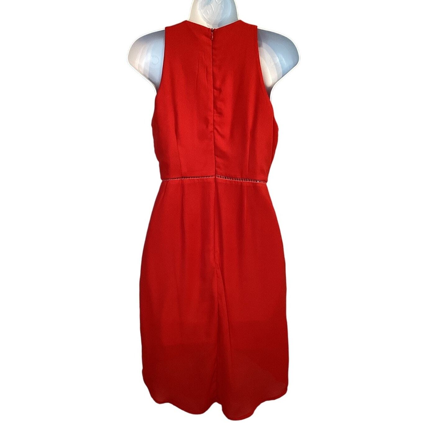 Sienna Sky High Low Sleeveless Crochet Asymmetrical Tulip Mini Dress Red S