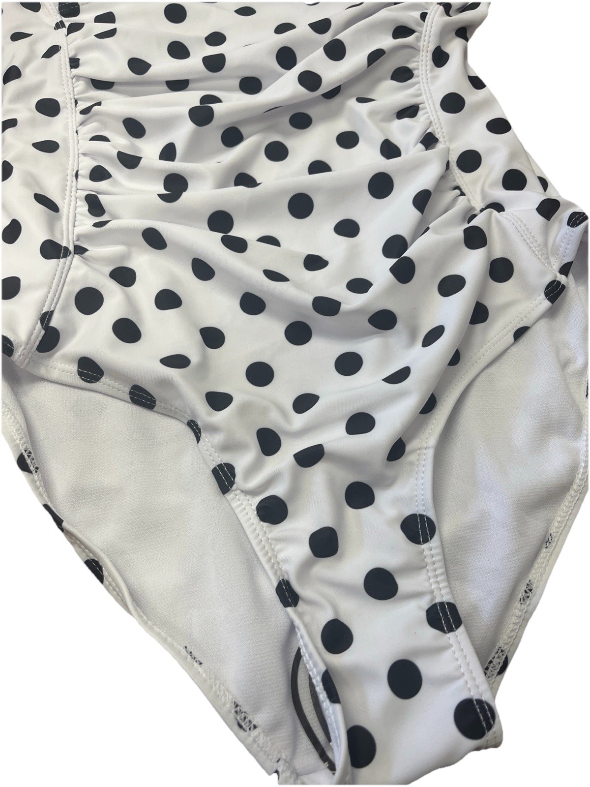 Bandeau Swimsuit 1 Piece White With Black Polkadots Size SM