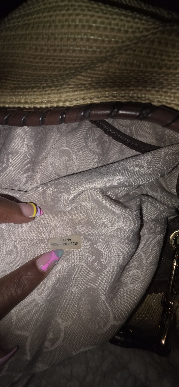michael kors logo shoulder bag beige brown whipstitch tassel charm gold hw