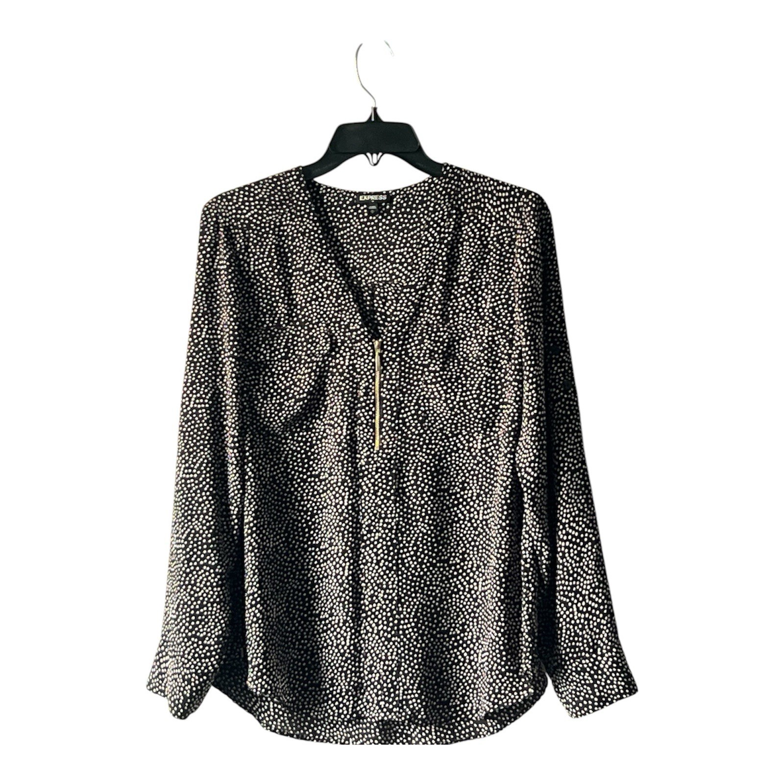Express Women’s Micro-Dot Lightweight V Neck Adjustable Sleeve Blouse Size M