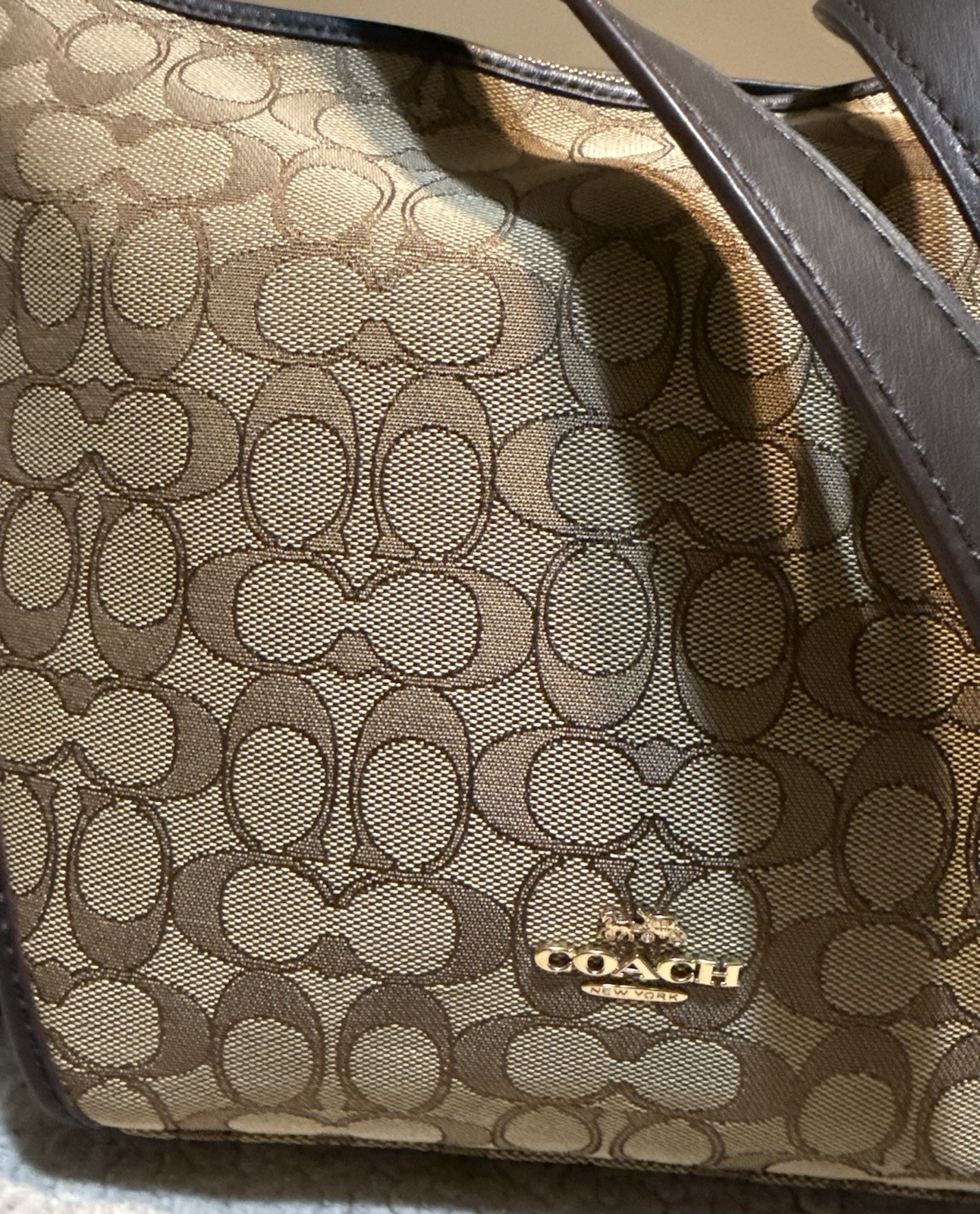 Coach Signature Small Dufflette Crossbody Bag Zip Closure Khaki/Brown