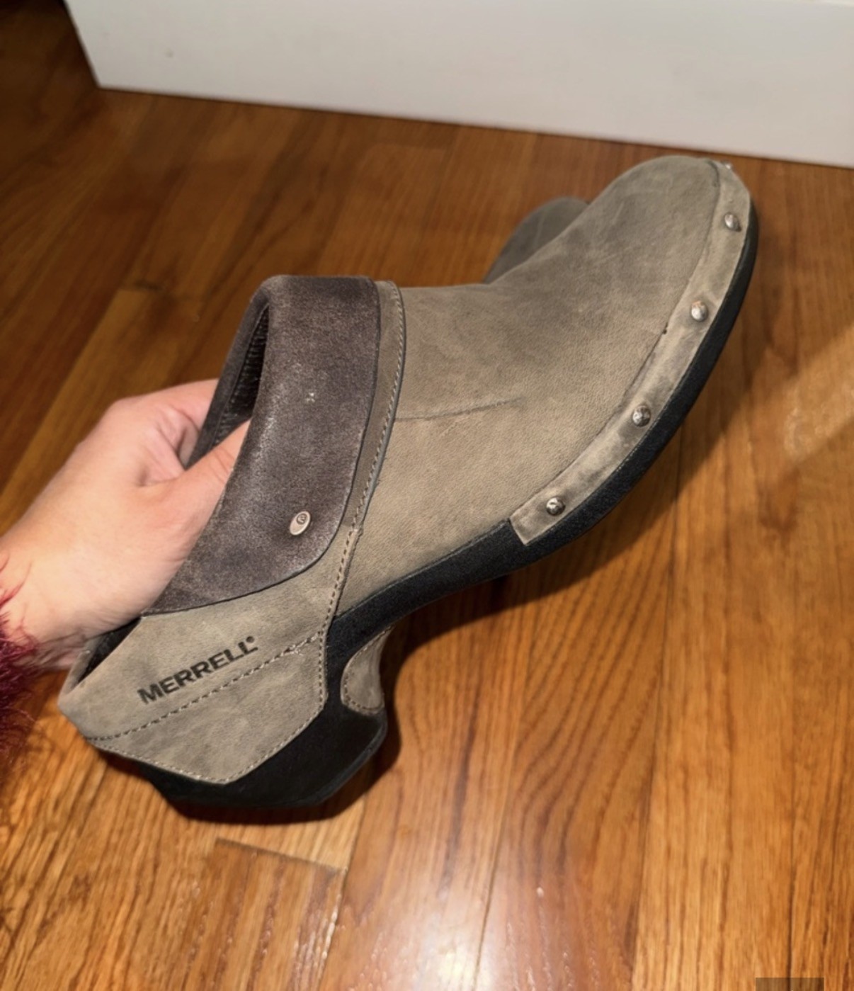 Merrell Shoes Womens 10 Luxe Wrap Studded Slip On Mule Clogs J68662 Brown Suede