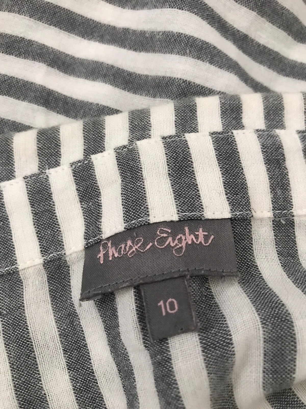 Phase Eight Soft Cotton Grey White Striped Artisan Shirt Blouse Top size UK 10