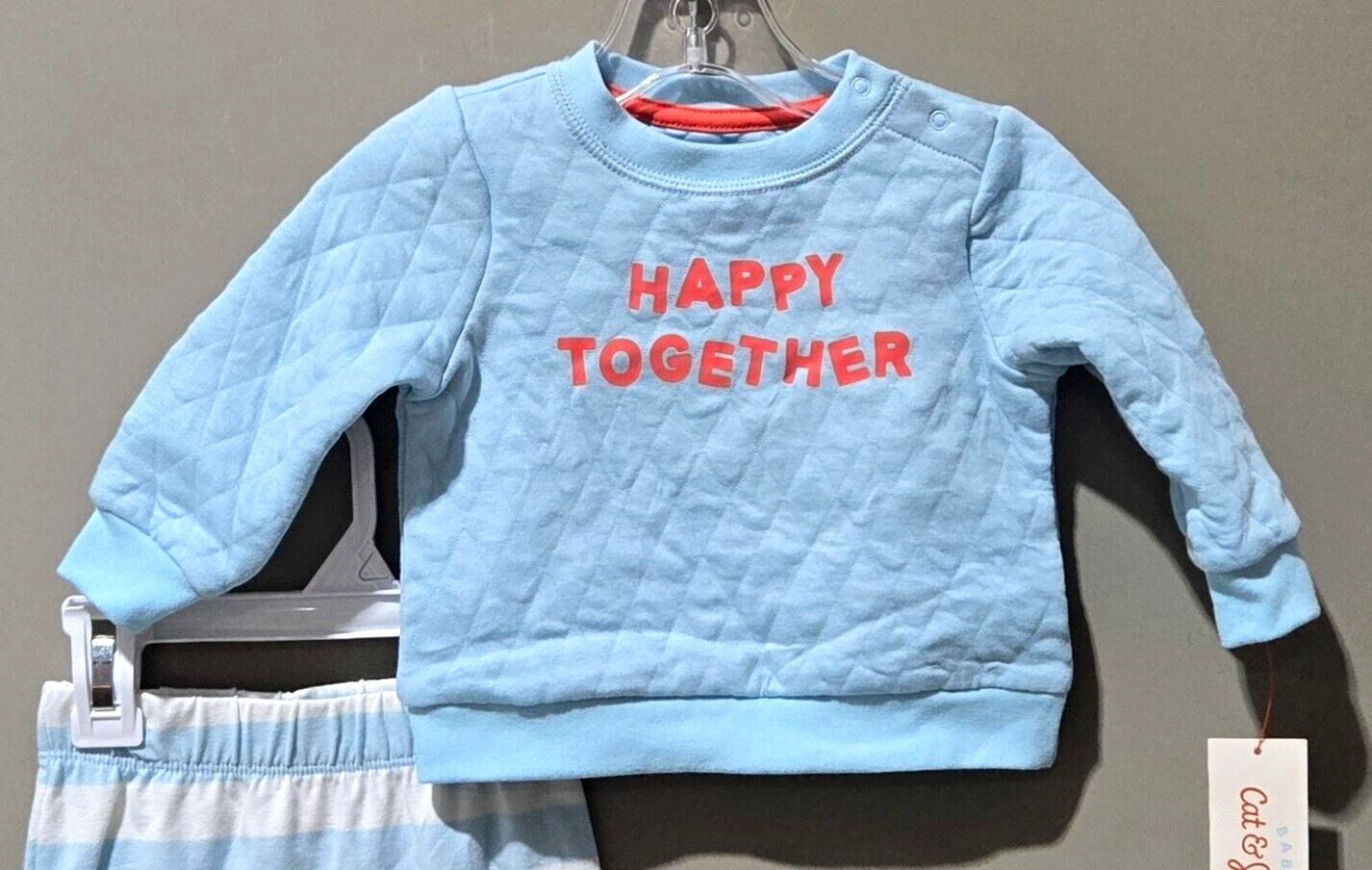 Cat & Jack HAPPY TOGETHER Quilted Sweatshirt & Pants Blue Outfit — Size 6-9M