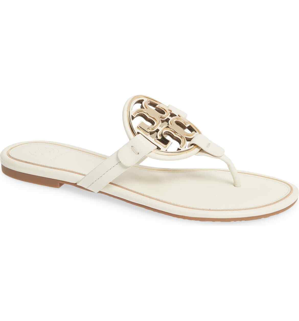 Tory Burch Women’s Metal Miller Calf Leather Sandal Bleach Gold 105 Style 47617