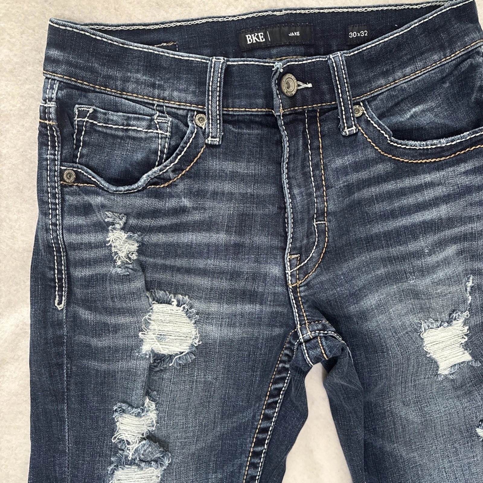BKE Buckle Jake Jeans Men’s Size 30×32 Distressed Straight Leg Stretch Dark Wash