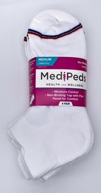 MediPeds Women’s White Low Cut Socks 4 Pairs
