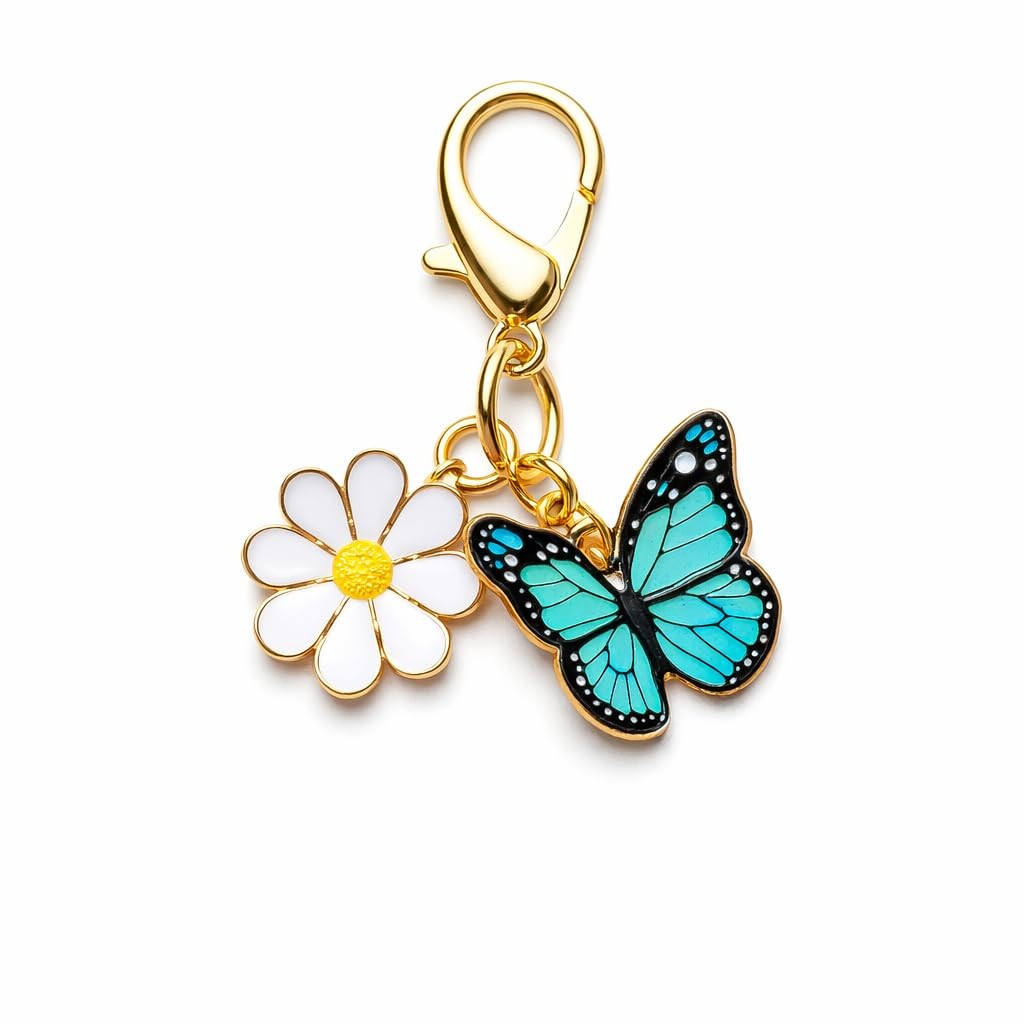 Butterfly Keychain – Daisy Keychains Bag Charms for with White Flowers, Blue …