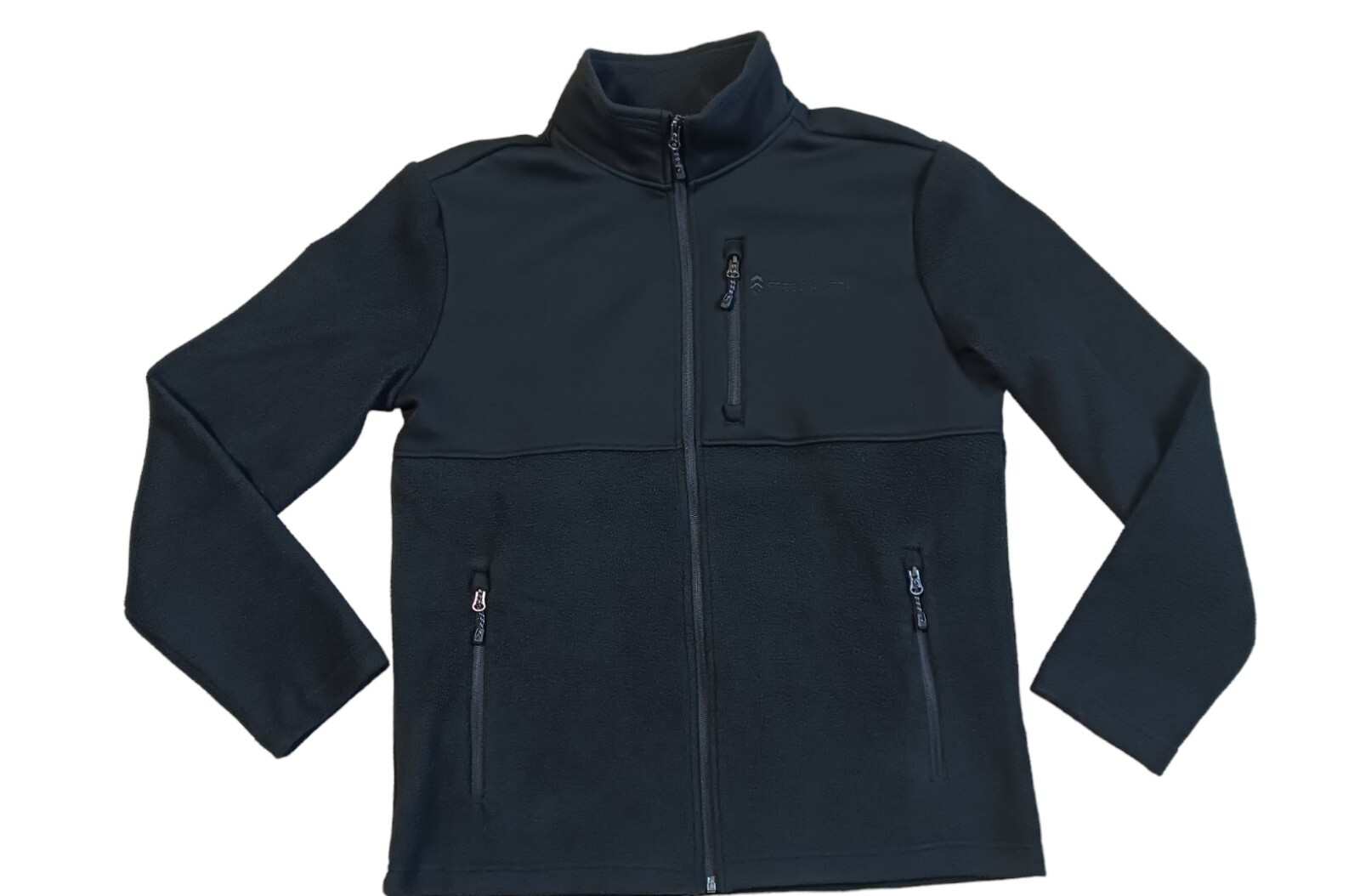 FREE COUNTRY Mens Jacket Jet Black Zip-Up Hang Out Fleece Size Small