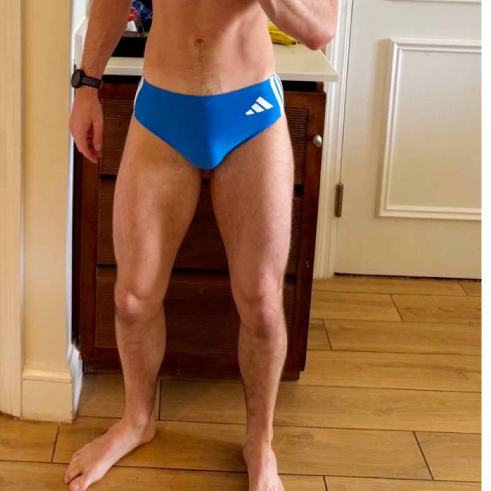 adidas men Royal blue striped Swim Brief swimwear Size 30 32 34 36