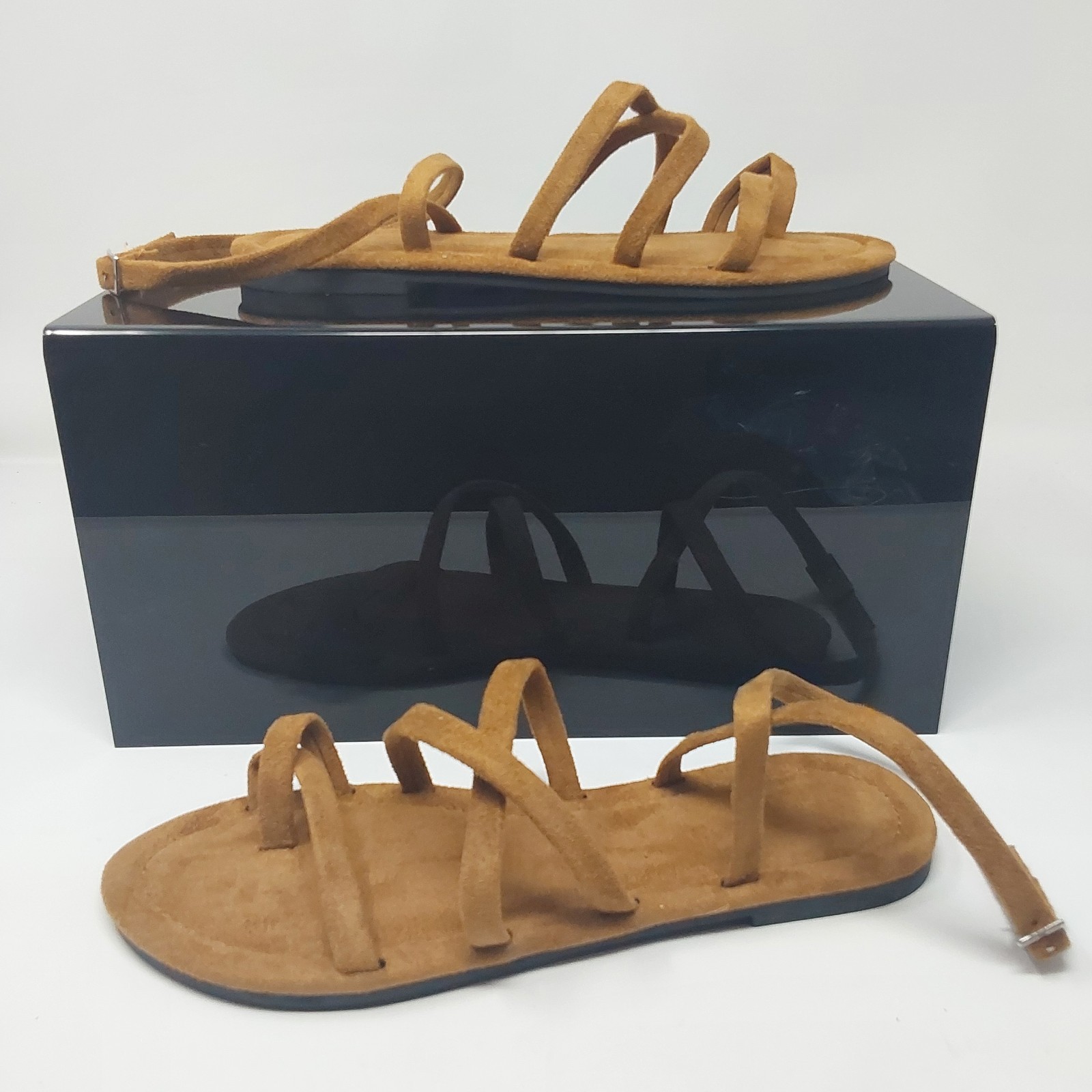 Womens Gladiator Sandals Brown Faux Suede Strappy Flat Sandals US 8 NWT