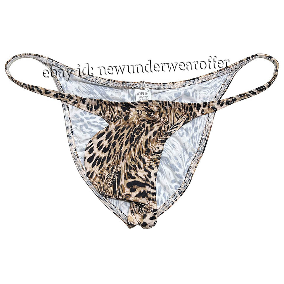 Men Leopard Bikini Briefs Underwear Bulge Pouch Panties Ruched Back Hipster Pant