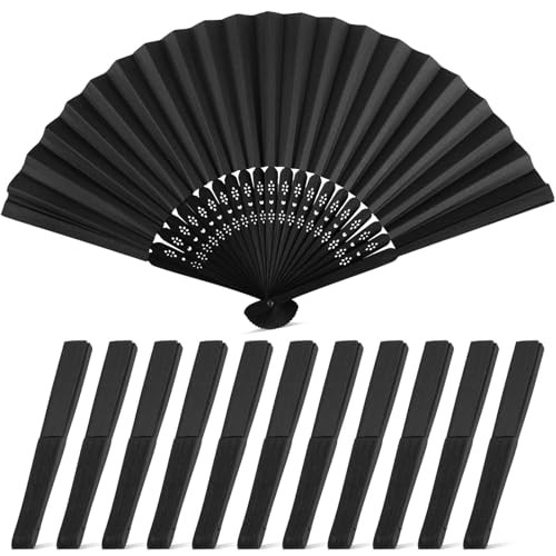12 Pcs Paper Fans Handheld – 8.3 Inch Foldable Hand Fan, Folding Fans Black