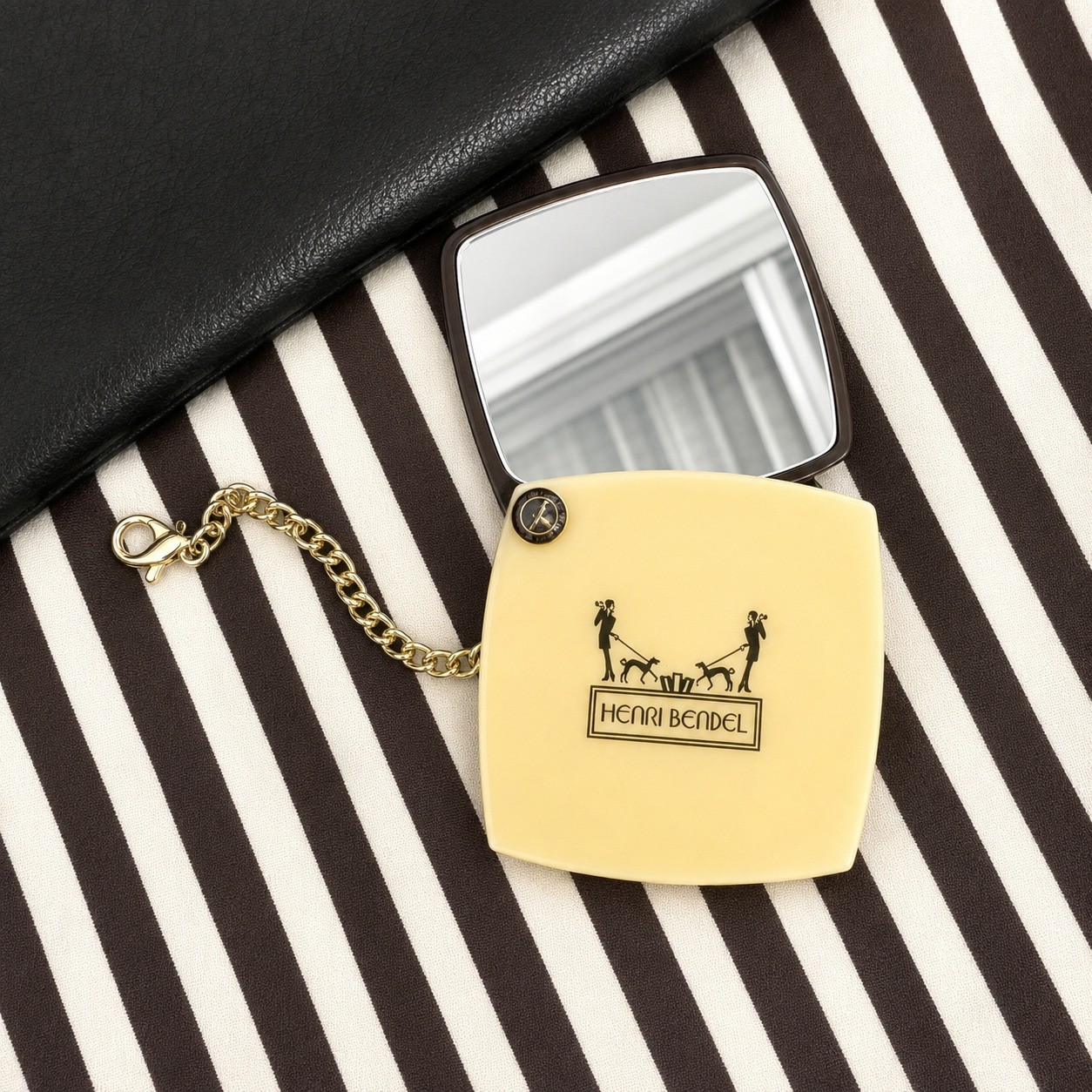 Henri Bendel Black Vintage Vegan Leather Envelope Clutch Crossbody Bag Gold