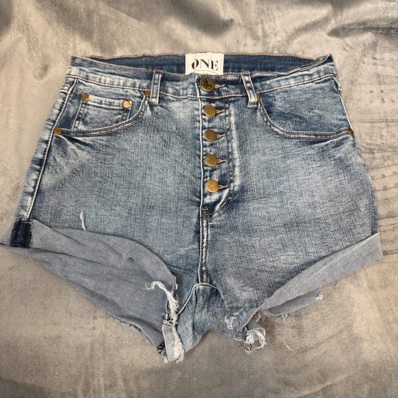 One Teaspoon Womens Denim Shorts 26 Blue Button Fly Frayed Lovers Boho Stretch