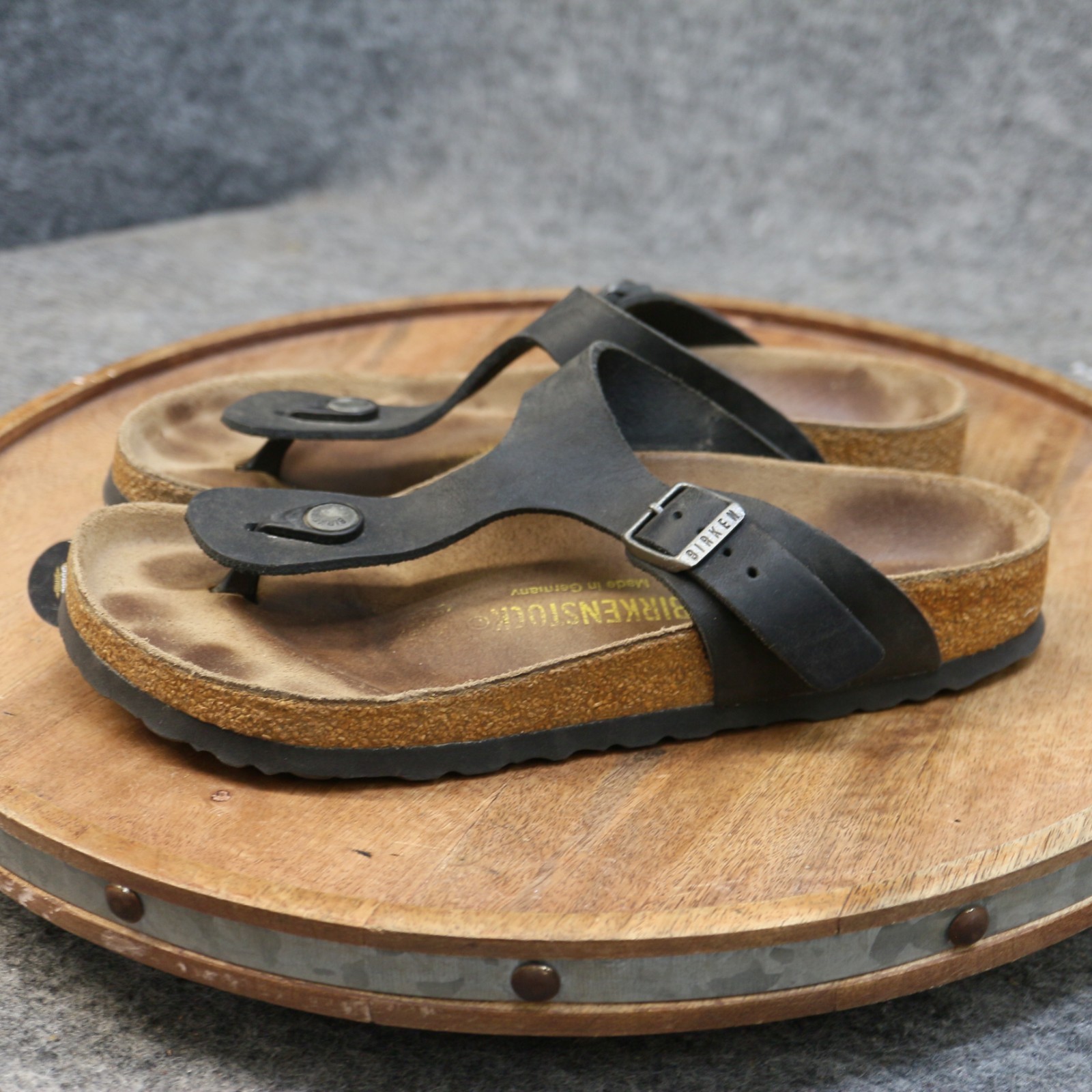 Birkenstock Gizeh Black Oiled Leather Thong Sandals Women Size 38 US 7 Reg.