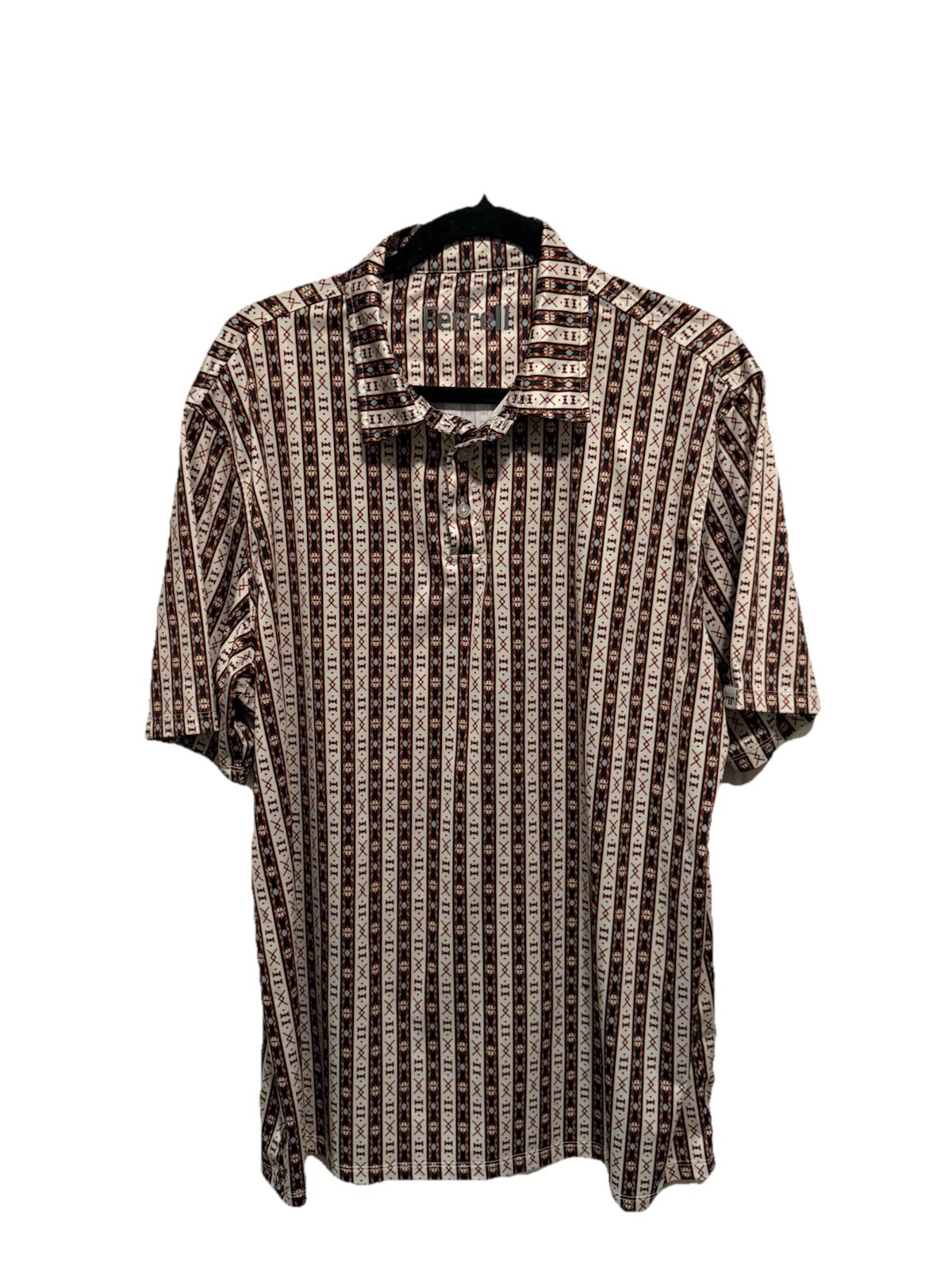 Ferrell Men’s Brown Beige Blue Geometric Short Sleeve Polo Size XL