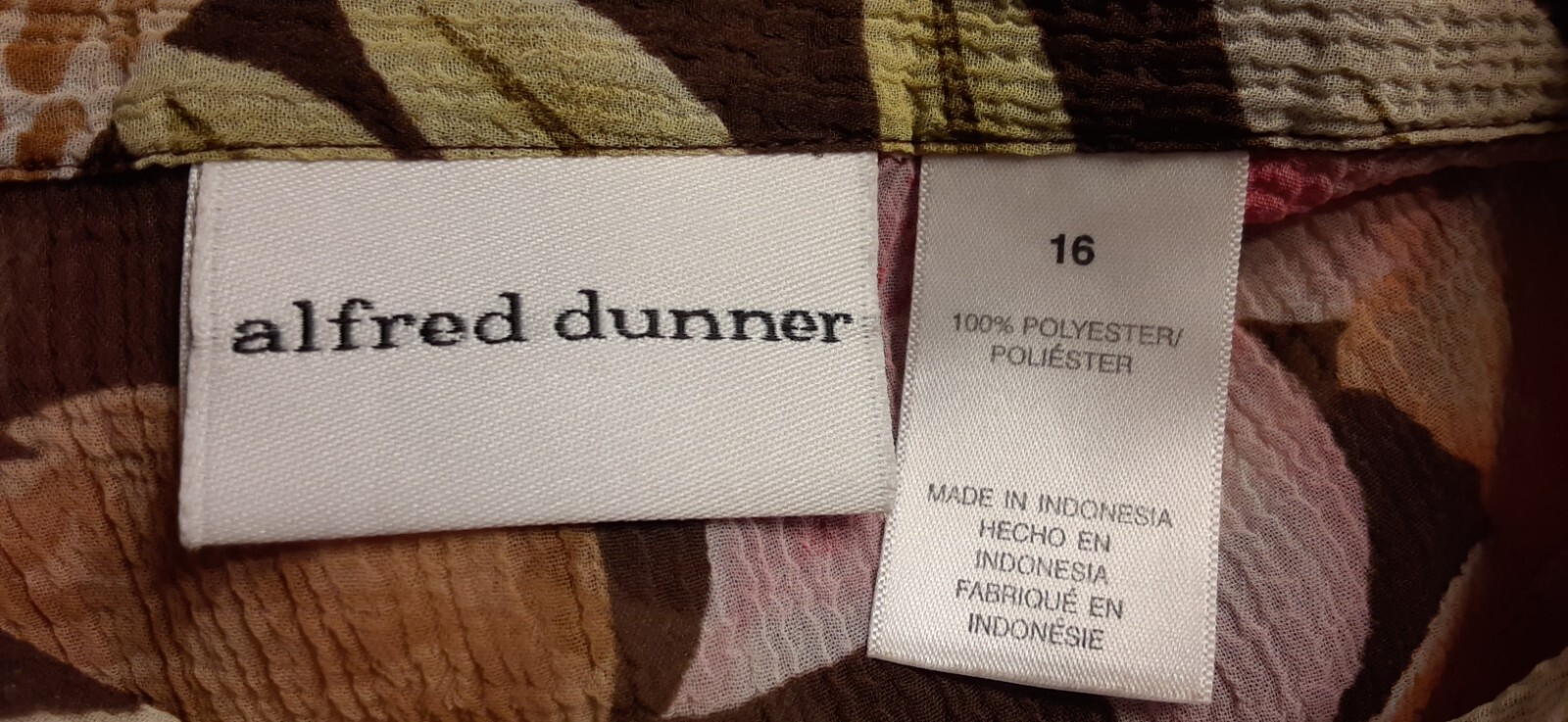 Alfred Dunner Brown Floral Sheer Blouse Bracelet Sleeves Misses Size 16