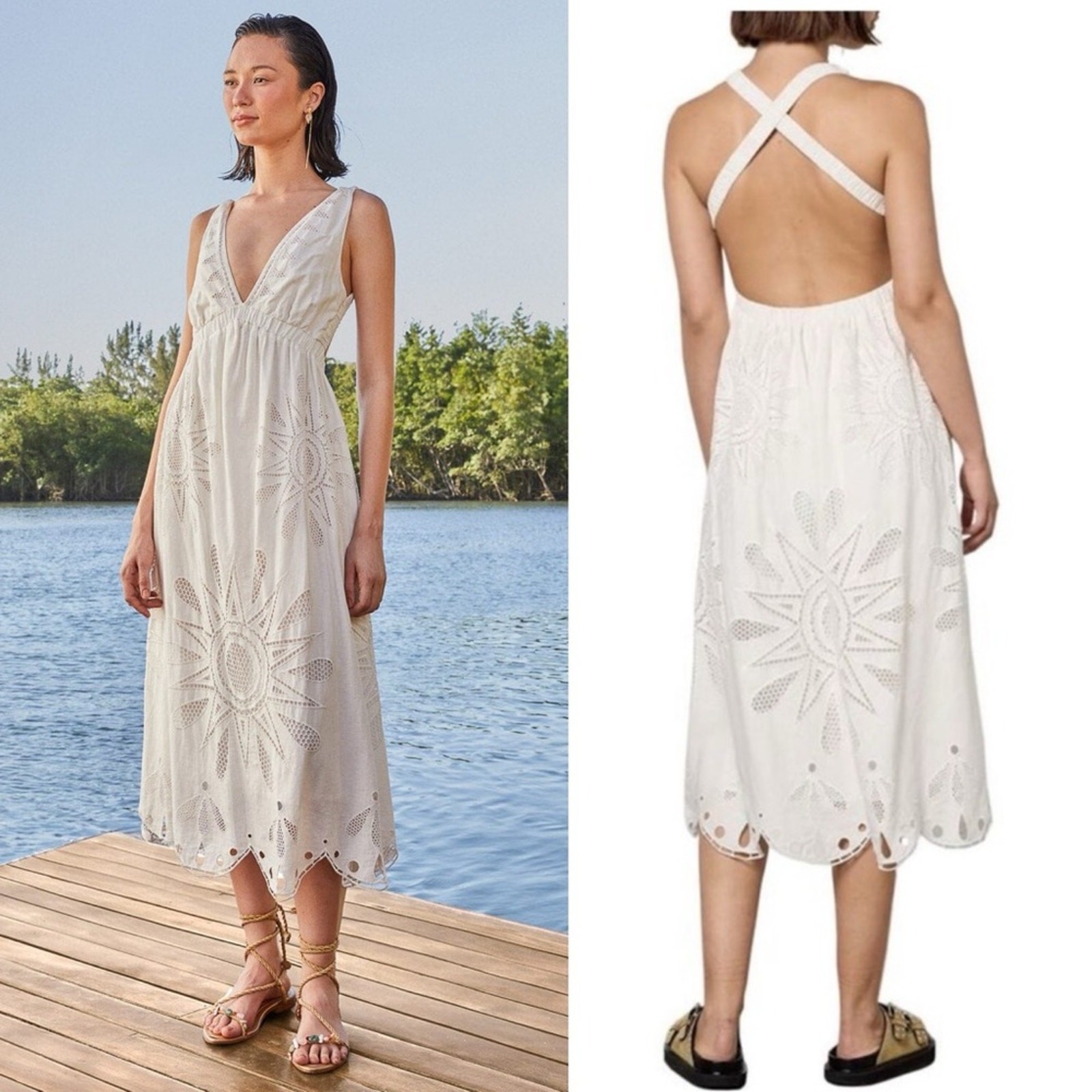 New Farm Rio Womens Richelieu Sleeveless Maxi Dress Large Off White – NWT $325