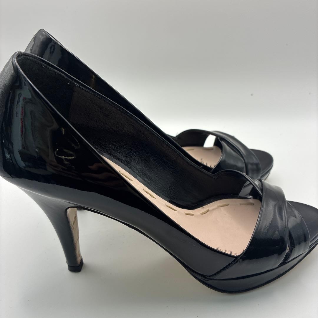 MIU MIU Open Toe Stiletto Heels Patent Leather Black Women’s Size EU34/US4