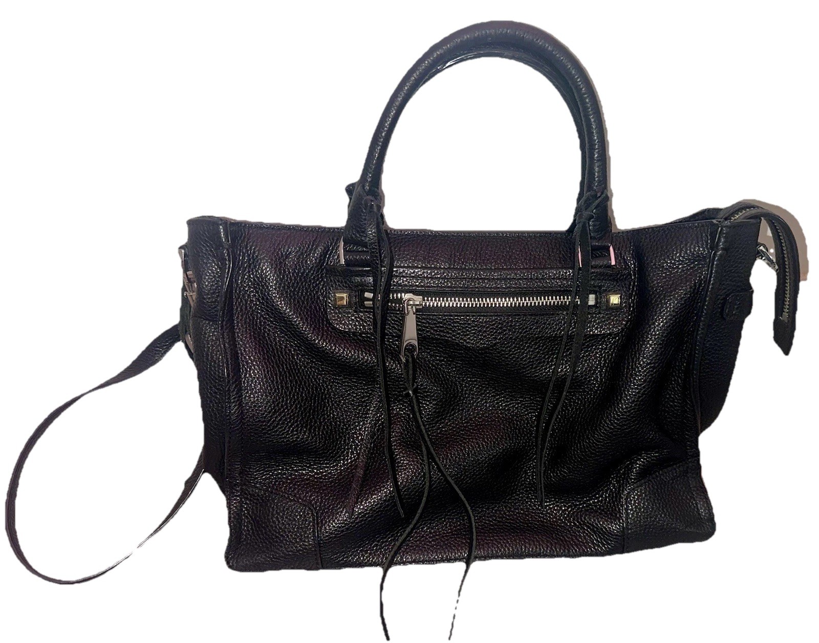 Rebecca Minkoff Regan Satchel in Black Pebbled Leather Silver Hardware Crossbody