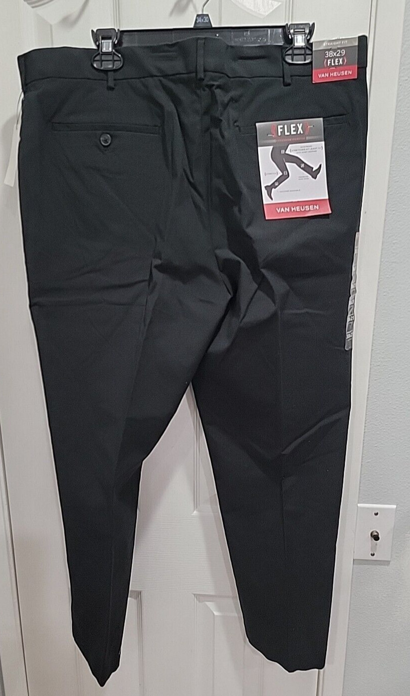 NWT Van Heusen Men’s Flex Straight Leg Black Pants Waist 30 32 34 36 38 40