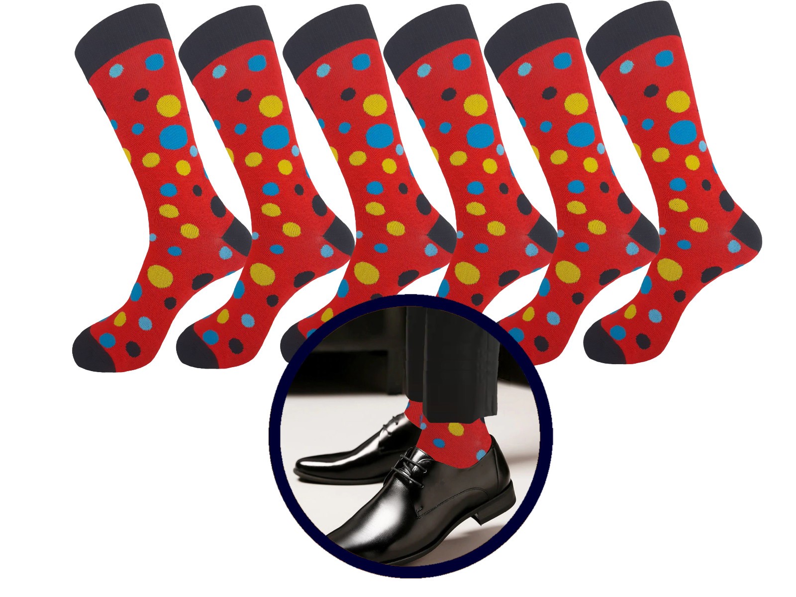 DRESS SOCKS RED BLACK POLKA DOTS COTTON SOCKS 10-13 TRUE TO SIZE