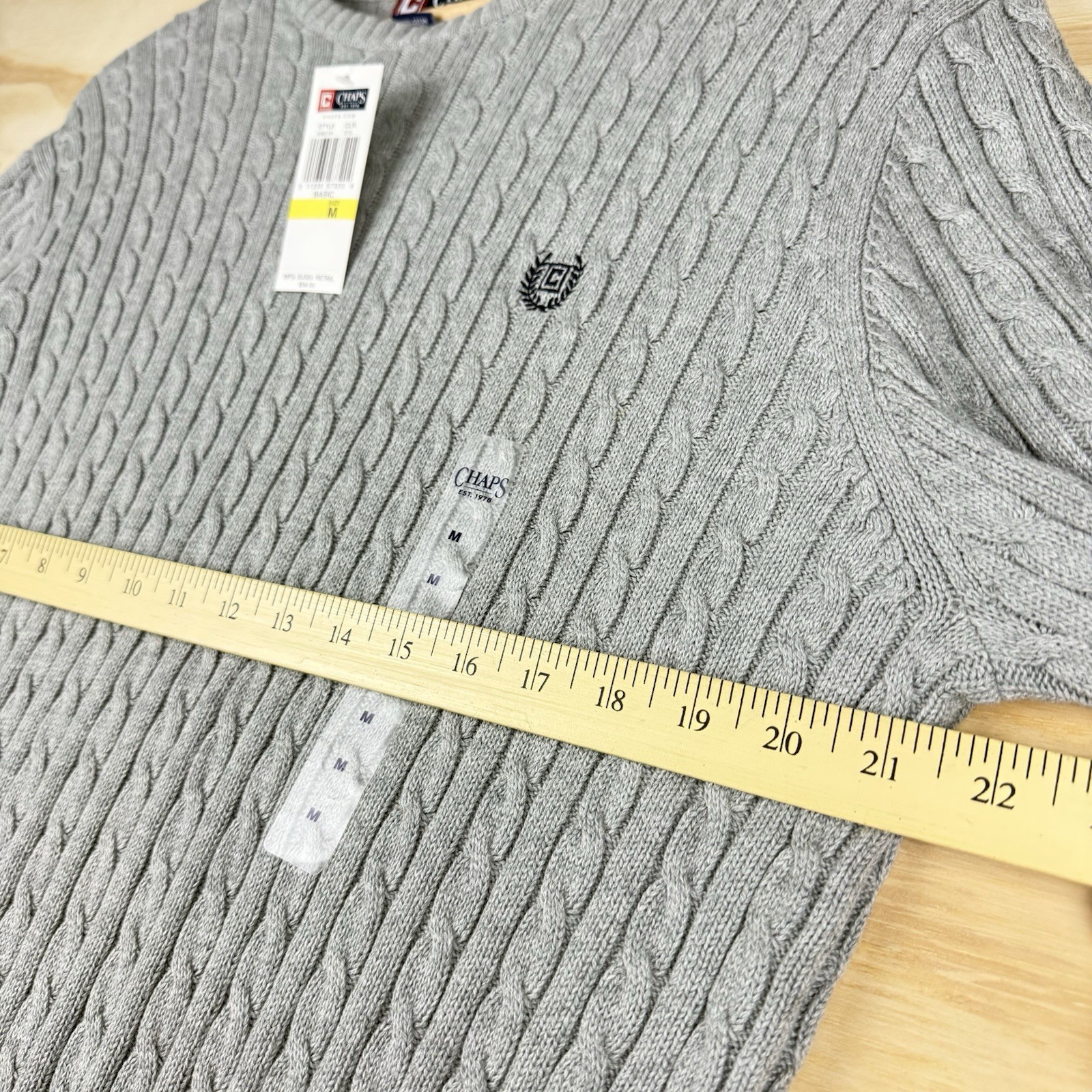 Men’s Chaps Sweater Medium Cable Knit Chunky Fisherman Pullover Crewneck Sweater