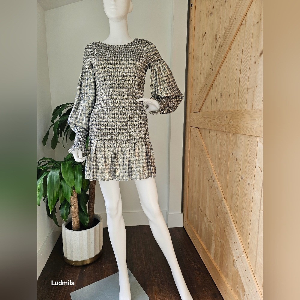 LoveShackFancy Size S Women’s Sparkly Checkered Print Mini Dress