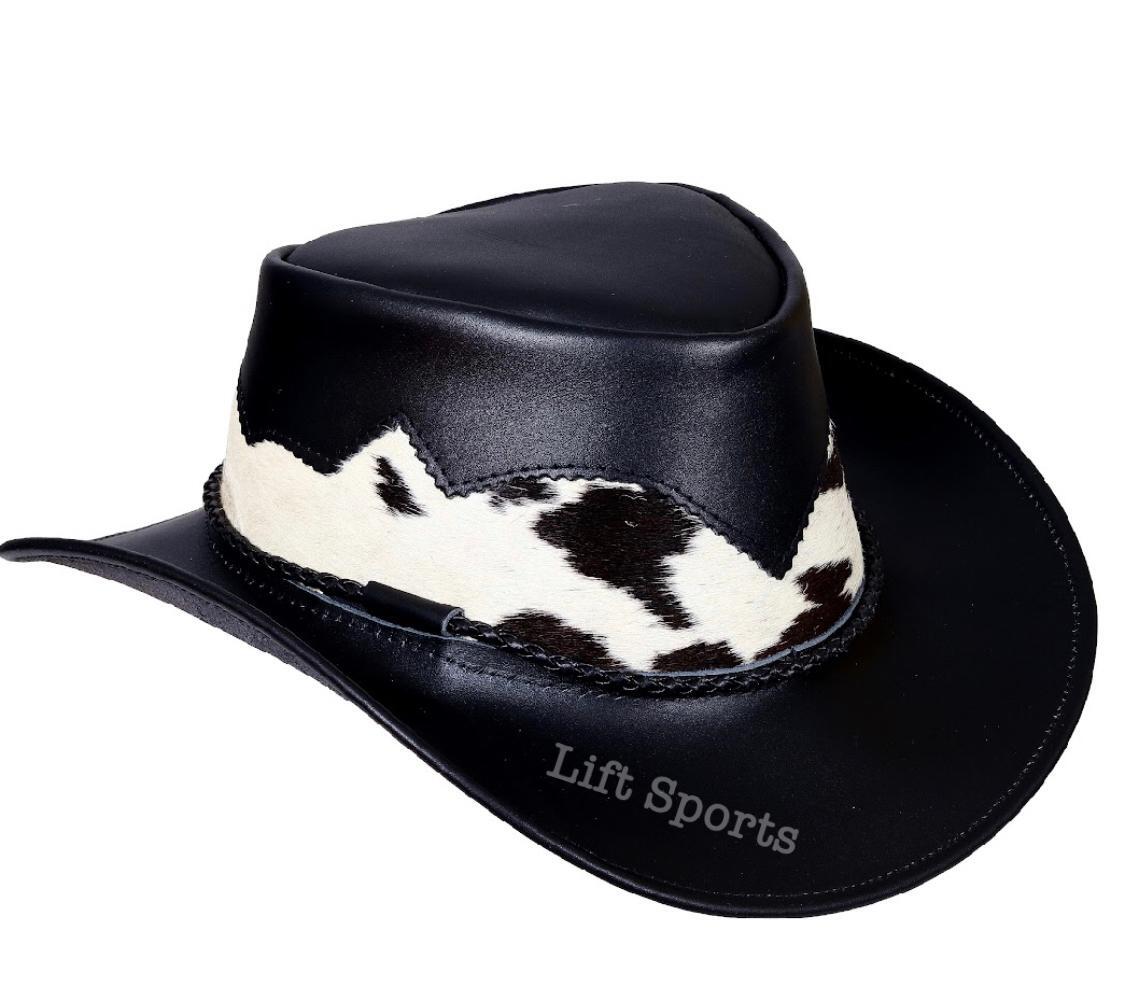 Men’s Black Cowboy Hat Western Original Genuine Buffalo Hair Skin Leather nEW