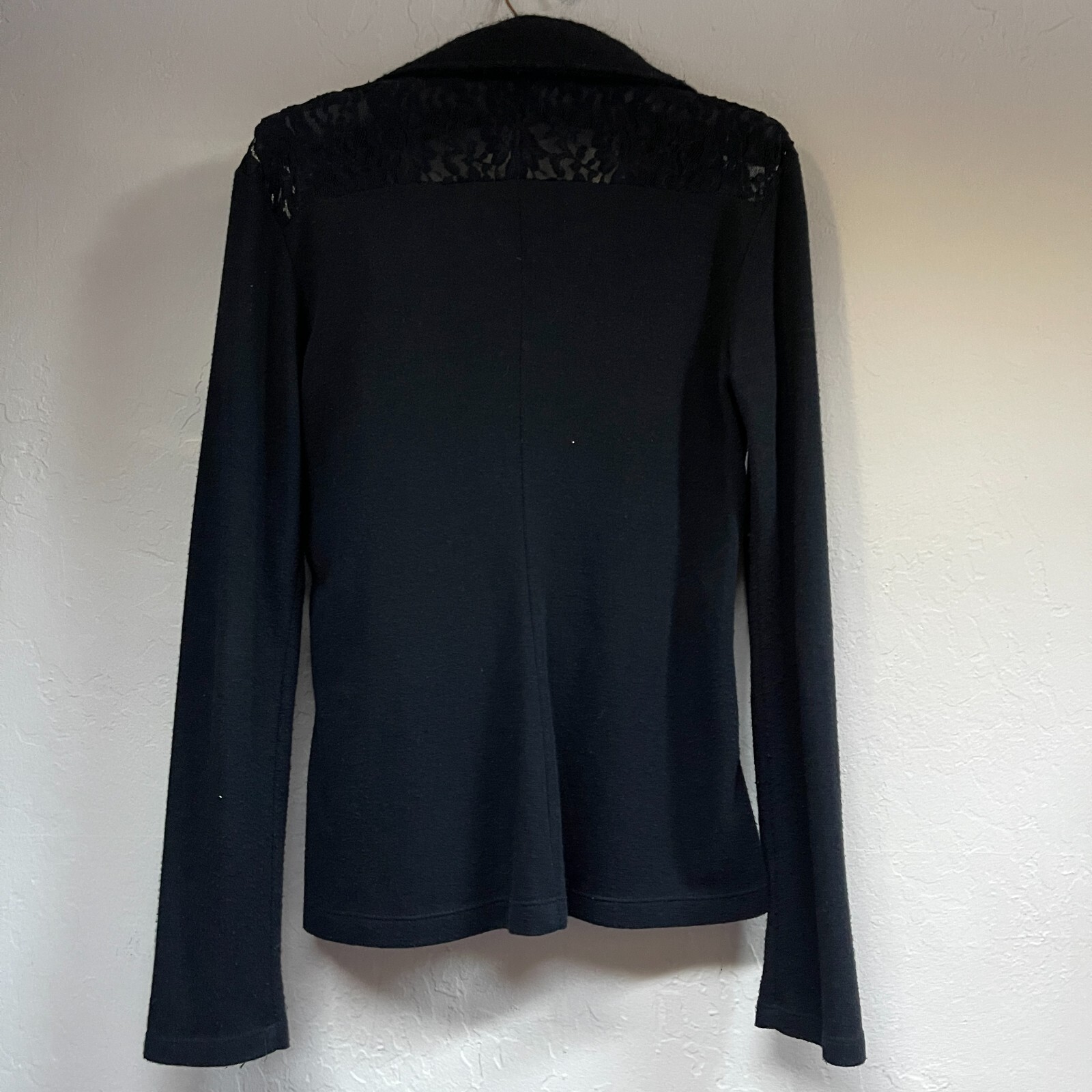 No-Na Made in Italy Women Single-Button Blazer Jacket Black Textured Lace Detail